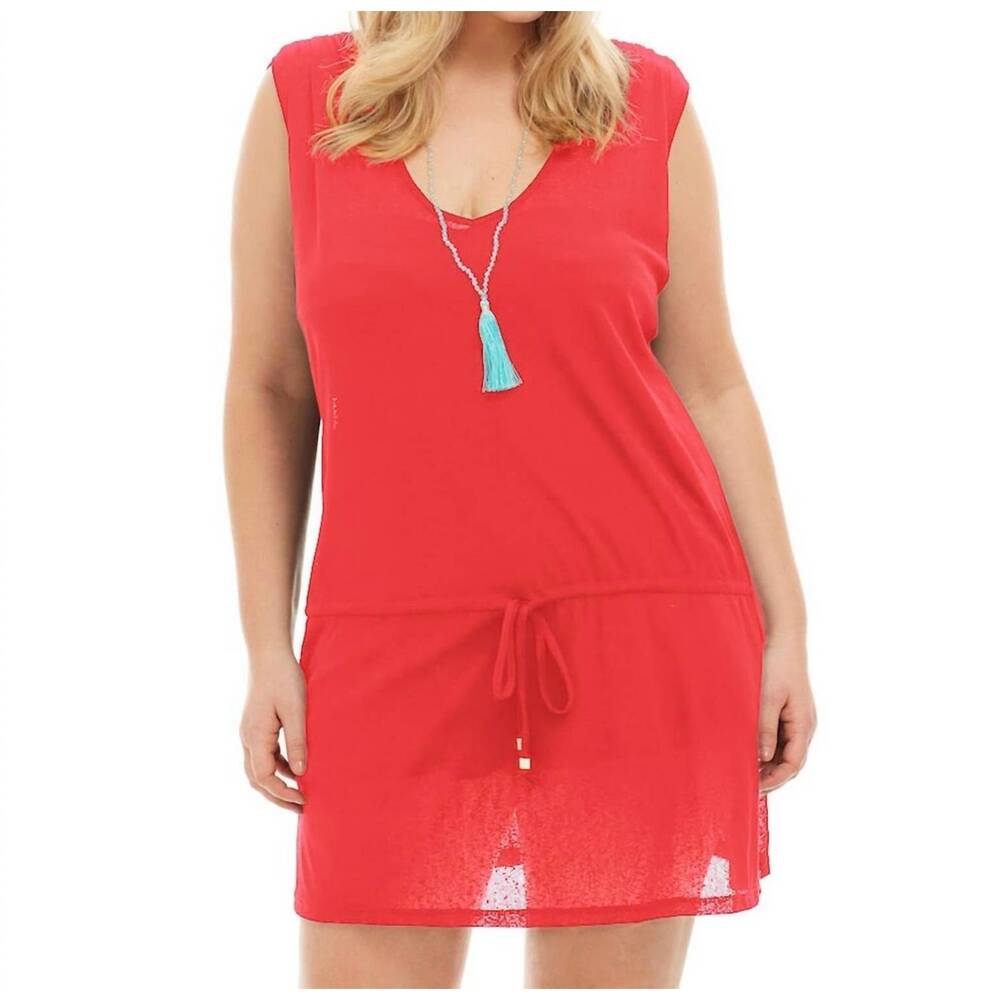 NEW ALWAYS FOR ME plus size drawstring tank cover up dress in coral
